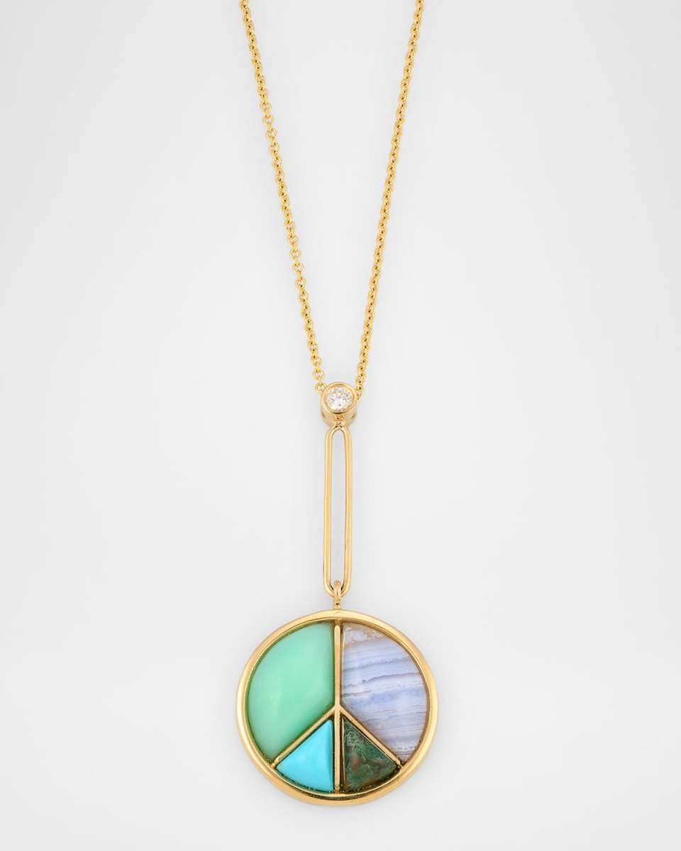 Signature Peace Sign Pendant Necklace with Chrysoprase, Agate and Turquoise